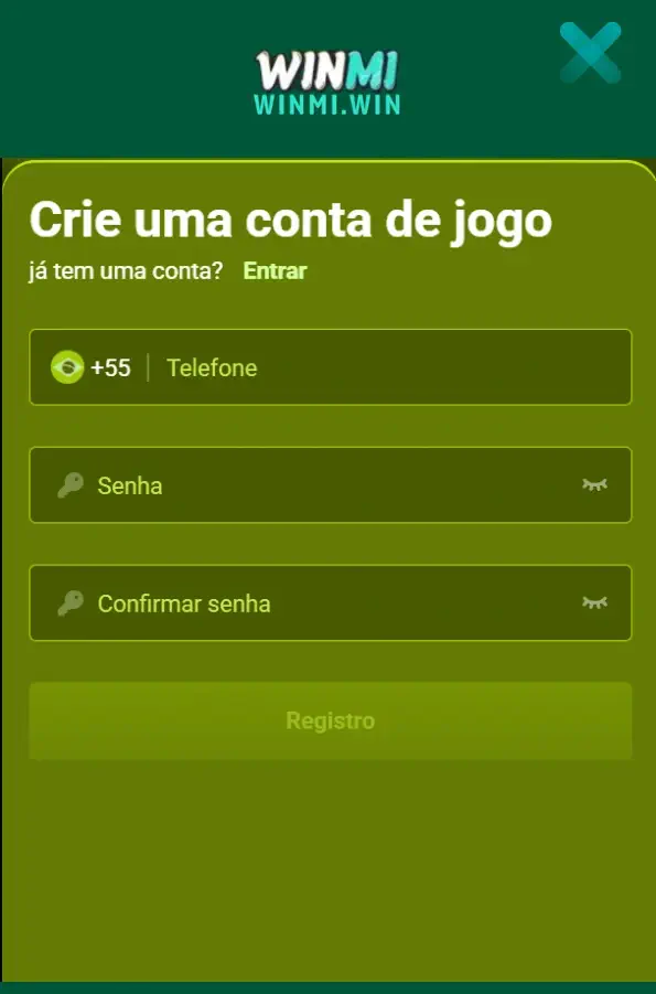 Jogador registrando conta no WINMI cassino